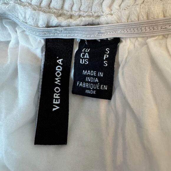 Vero Moda White Cotton Smocked Waist Ruffle Mini Skirt Small - Picture 5 of 7